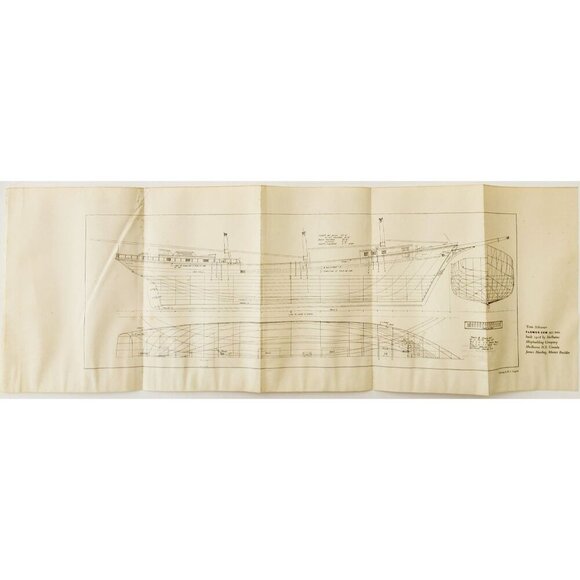 1961 Flower Dew Tern Schooner Ship Drawing Blueprint Shelburne Shipbuilding E2J4 - Picture 2 of 5